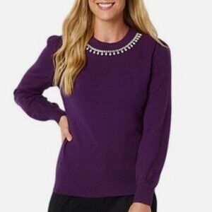 Liz Claiborne embellished crewneck pullover long sleeve sweater NWT